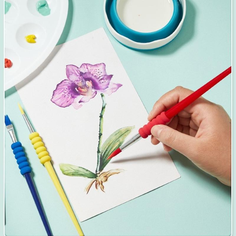 Children's Graffiti Colored Plastic Short Rod Brush Beginner Watercolor Acrylic Art Painting Gouache Brush Painting Material