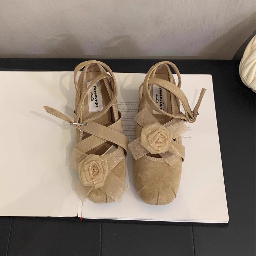 Mary Jane single shoes women's spring 2025 ankle straps ballet shoes French shallow mouth retro flat shoes