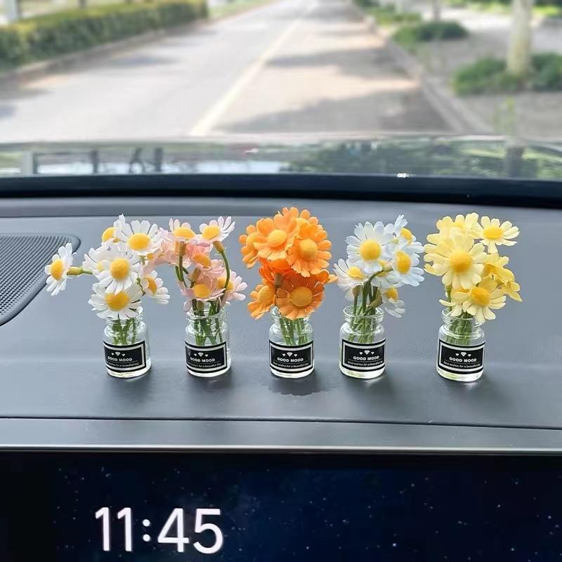 1pc Cute Sunflower Car Decoration To Heal Fresh Flowers Car Center Decor Car Ornaments Auto Interior Dashboard Accessories