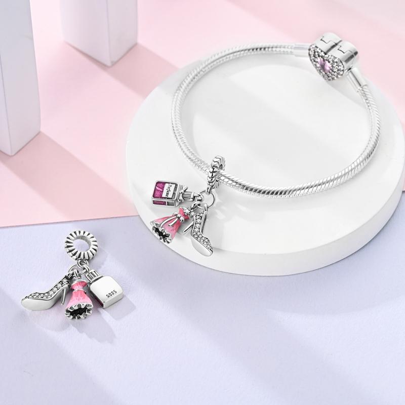 Charms Copper Pink Perfume Dress High Heels Pendants Fit Charms Plata Original Bracelet Beads Women Jewellery Making