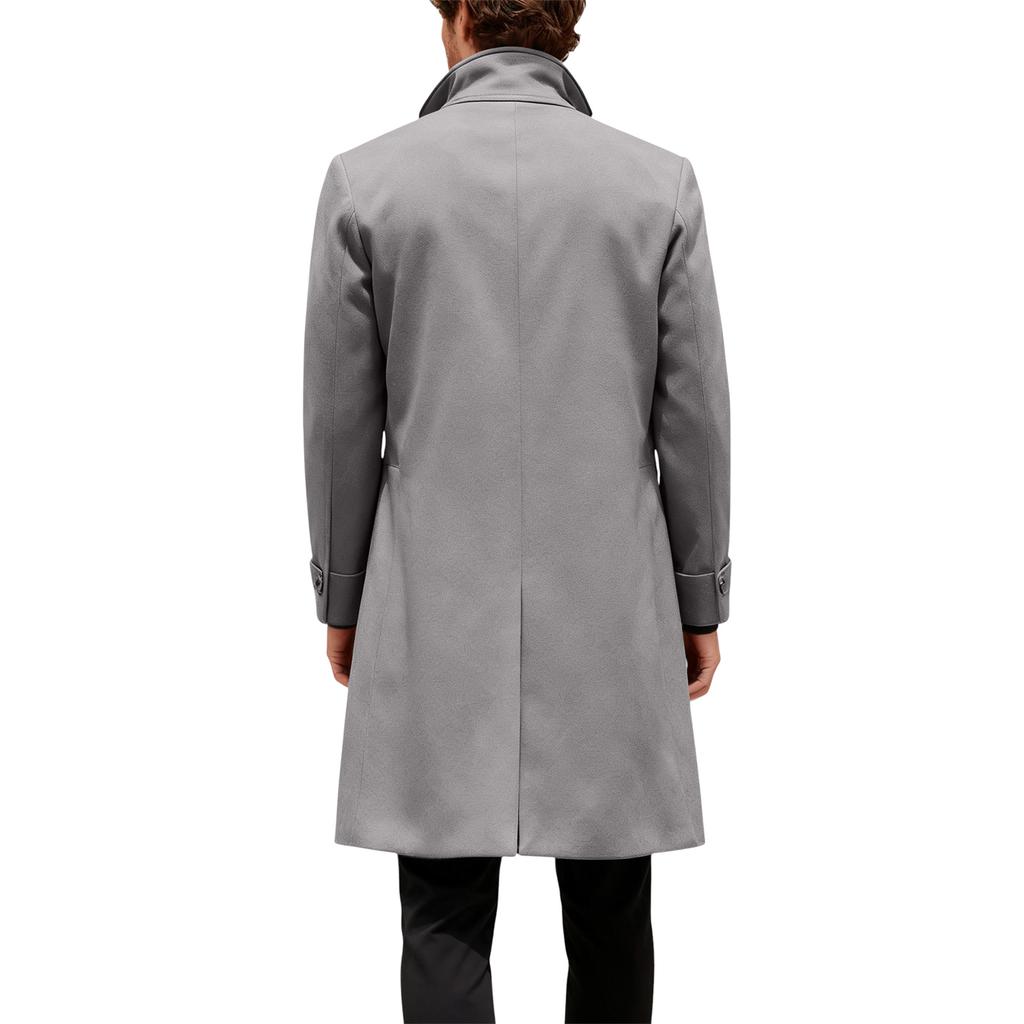Men's British Solid Color Long Coat Fashionable Warm Woolen Overcoat