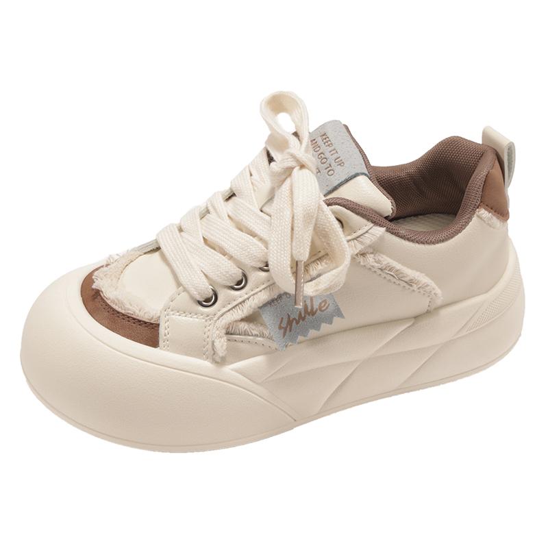 New casual versatile women's spring and autumn niche thick-soled heightening breadboard shoes big head white shoes