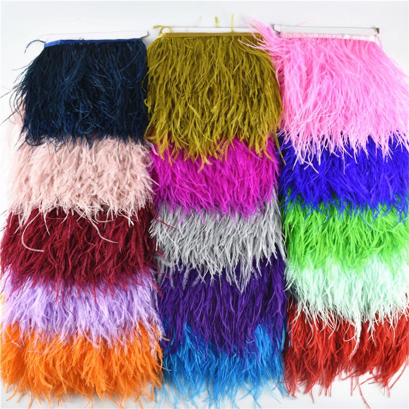 1M 5M 10Meters Ostrich Feather Skirt Fringe Trims 10-15Cm Ostrich Feather Ribbon Feathers For Crafts Wedding Feathers Decoration