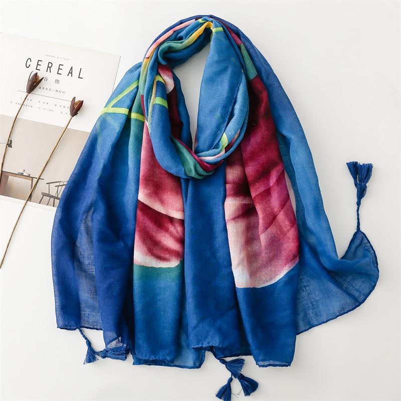 Winter Leopard Floral Patchwork Tassel Viscose Shawls Scarf Lady High Quality Wrap Pashmina Stole Bufandas Muslim Hijab 180*90Cm