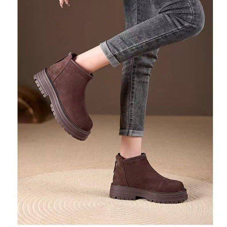 Height-increasing Snow Boots Cotton Shoes Autumn and Winter New British Style Retro Velvet Warm Short Boots Martin Boots