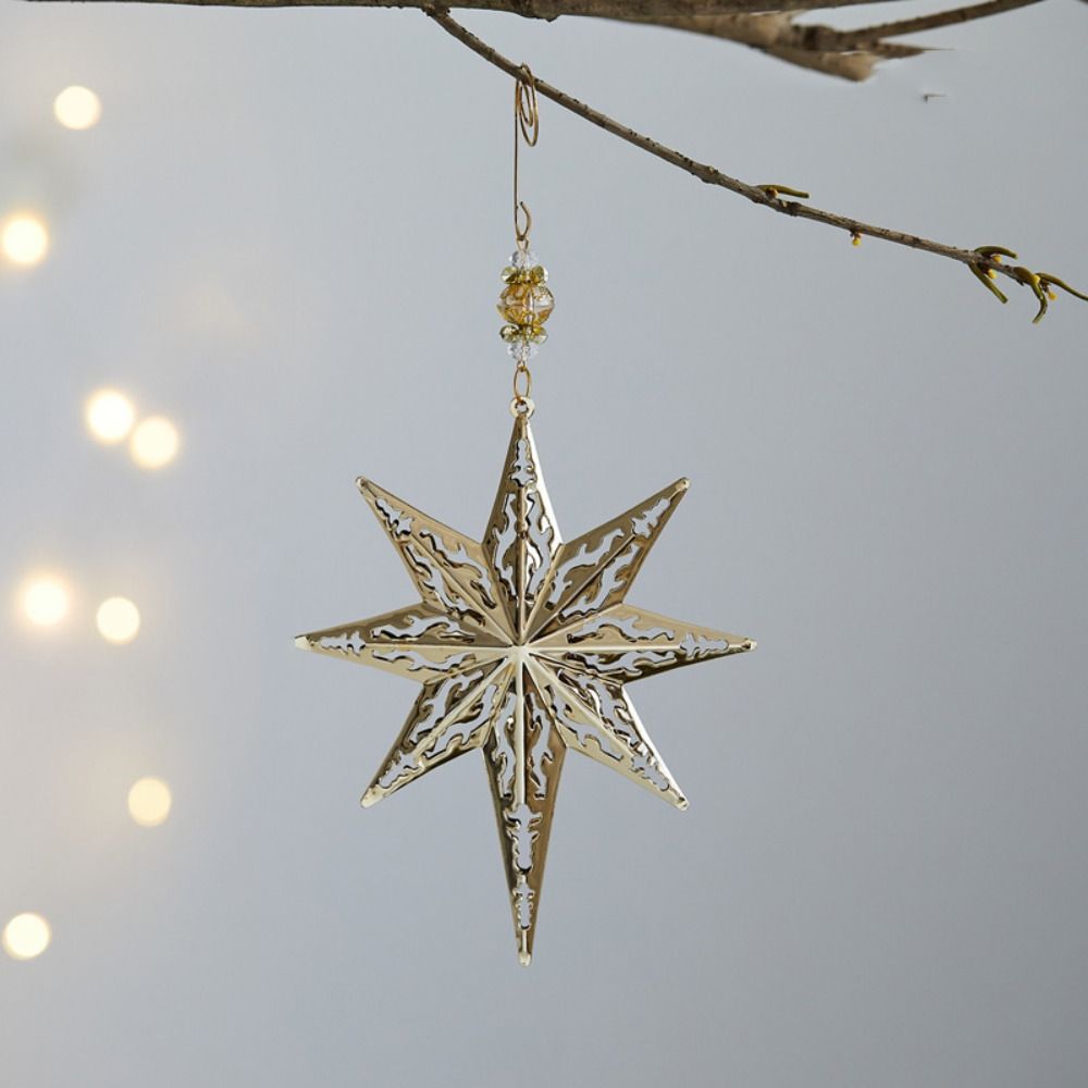 Iron 3D Christmas Snowflakes Pendant Three-dimensional Glitter Christmas Tree Hanging Ornaments Reusable Plating Gold/Silver