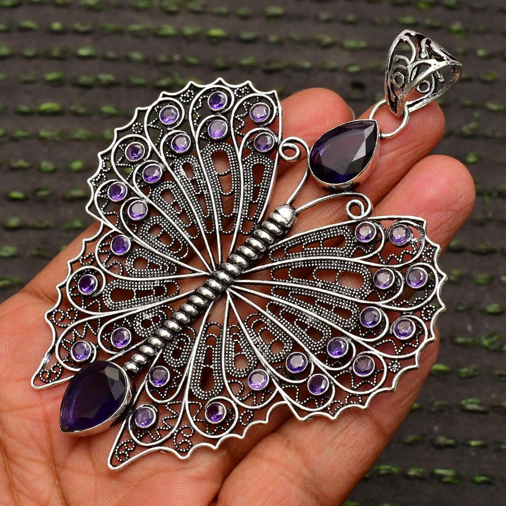 Amethyst Gemstone Pendant : 925 Sterling Silver Handmade Jewelry Pendant