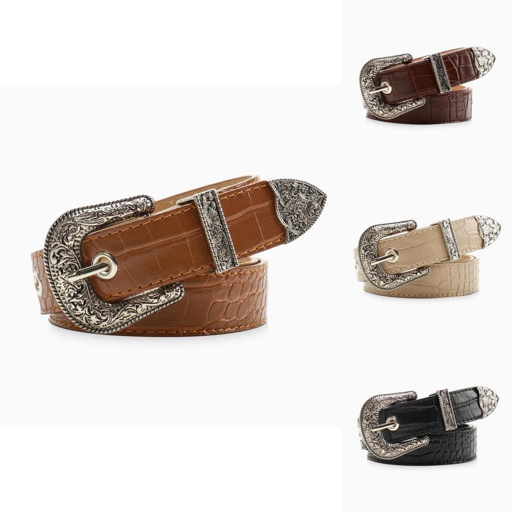 Womens Retro Alloy Belt Set With Embossed Buckle For Casual And Office Wear