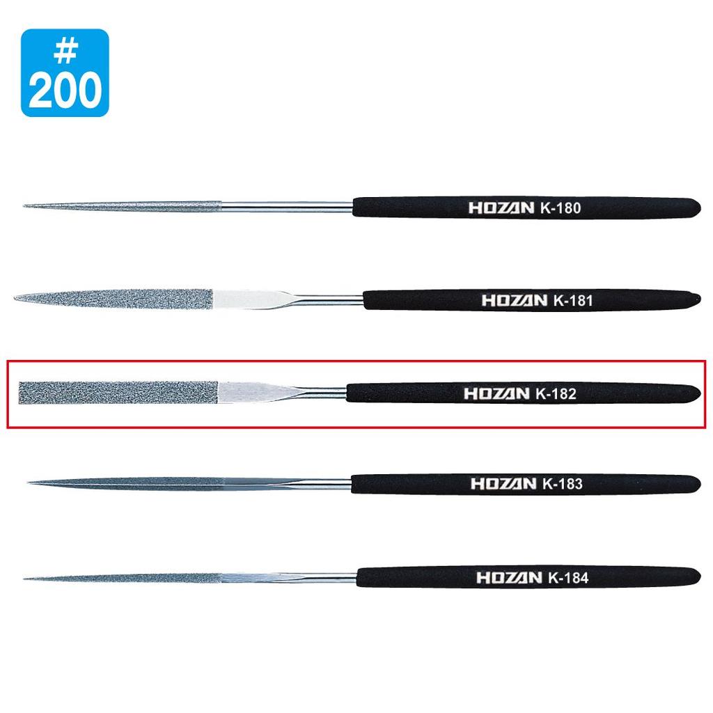 HOZAN Diamond File for precision machining of hard and Tip x heat-treated materials. Grit #200, Shape Flat, size 5.8 1.1 mm, K-182