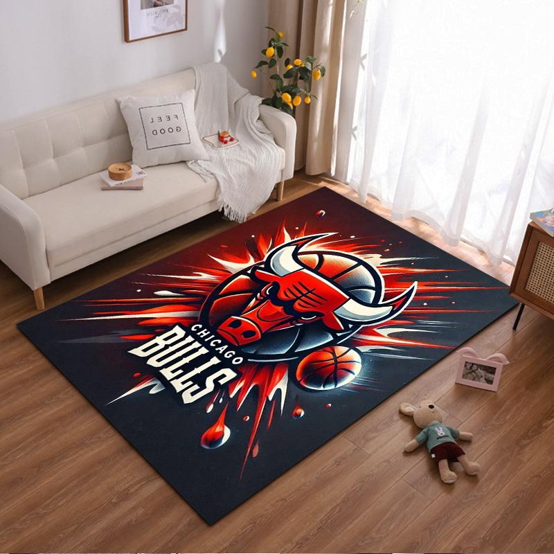 Chicago Bulls Logo mit feurigem Basketball-Thema Rutschfester Teppich geeignet für Wohnzimmer- und Schlafzimmer-Sofas