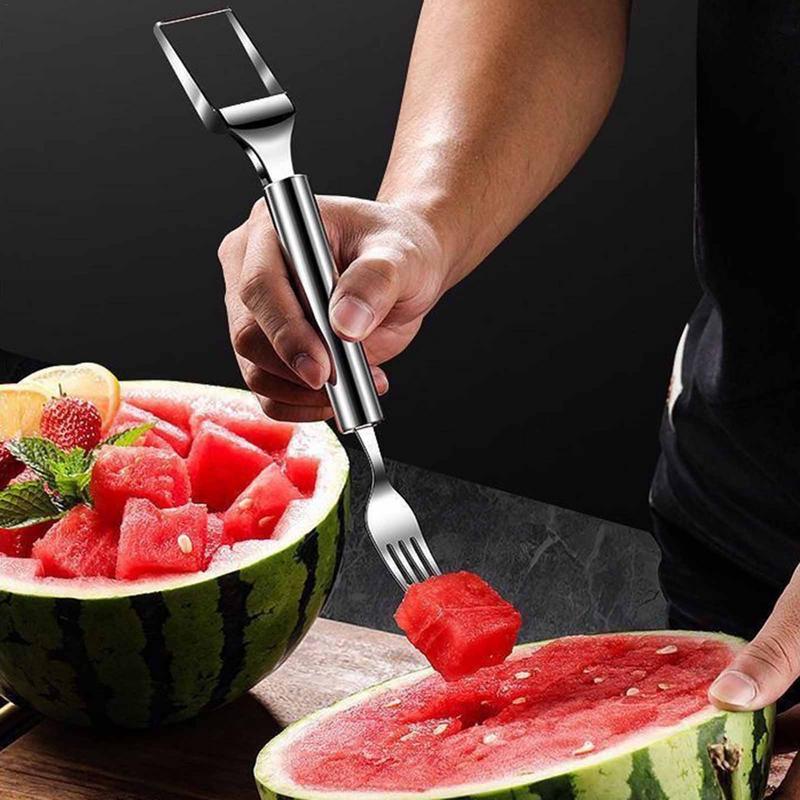 Watermelon Cutter 2-in-1 Fruit Cutter Stainless Steel Kitchen Gadget For Salad Prep Comfortable Handle Tool For Outdoor