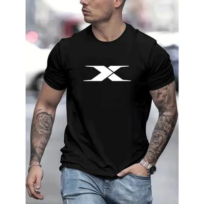 Summer Men's 100% Cotton Casual Loose Fit Large X Letter Print Round Neck Short Sleeved T-shirt Top High Street Unisex Style