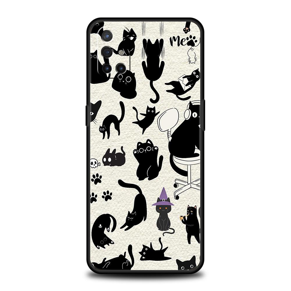 Cute Cartoon Cat Phone Case For Oneplus 12 12R 11 10T R10 Nord N100 N200 N10 10 7 8 9 7T 8T 9R 9RT CE 2 Pro 5G Soft TPU Cover