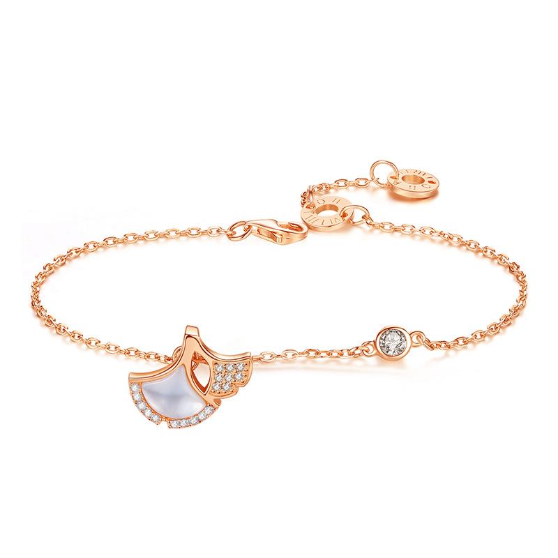 

Браслет из стерлингового серебра S925 для женщин Ins Niche Design Сладкая веерная юбка с листьями гинкго, украшения для рук Adjustable size