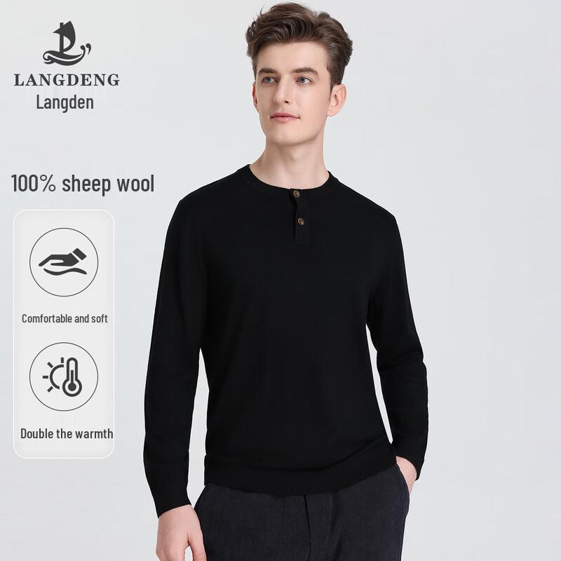 Men s Anti-Pilling Henry Collar 100% Wool Sweater 2XL