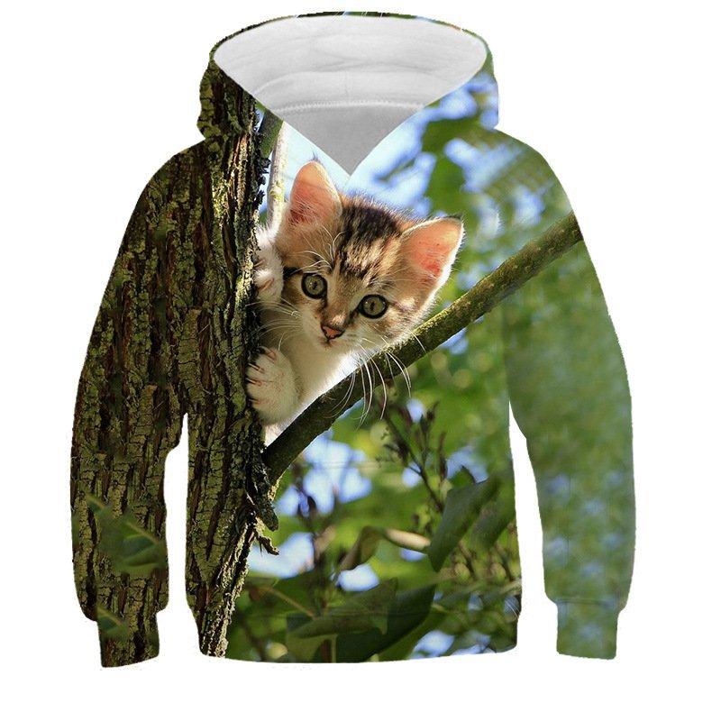 Children's Cute Cat 3D Digital Printed Boys' Personalized Fashion Hoodie Sweatshirt
