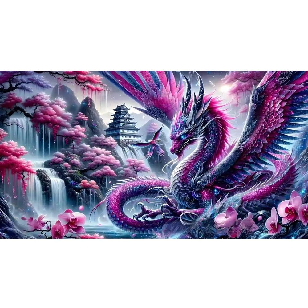 

Большой размер Мозаика Сделай сам Полные наборы для рисования бриллиантами Искусство Фантастический Дракон и Цветы Вышивка Крестом Стразы round 30x60cm белый