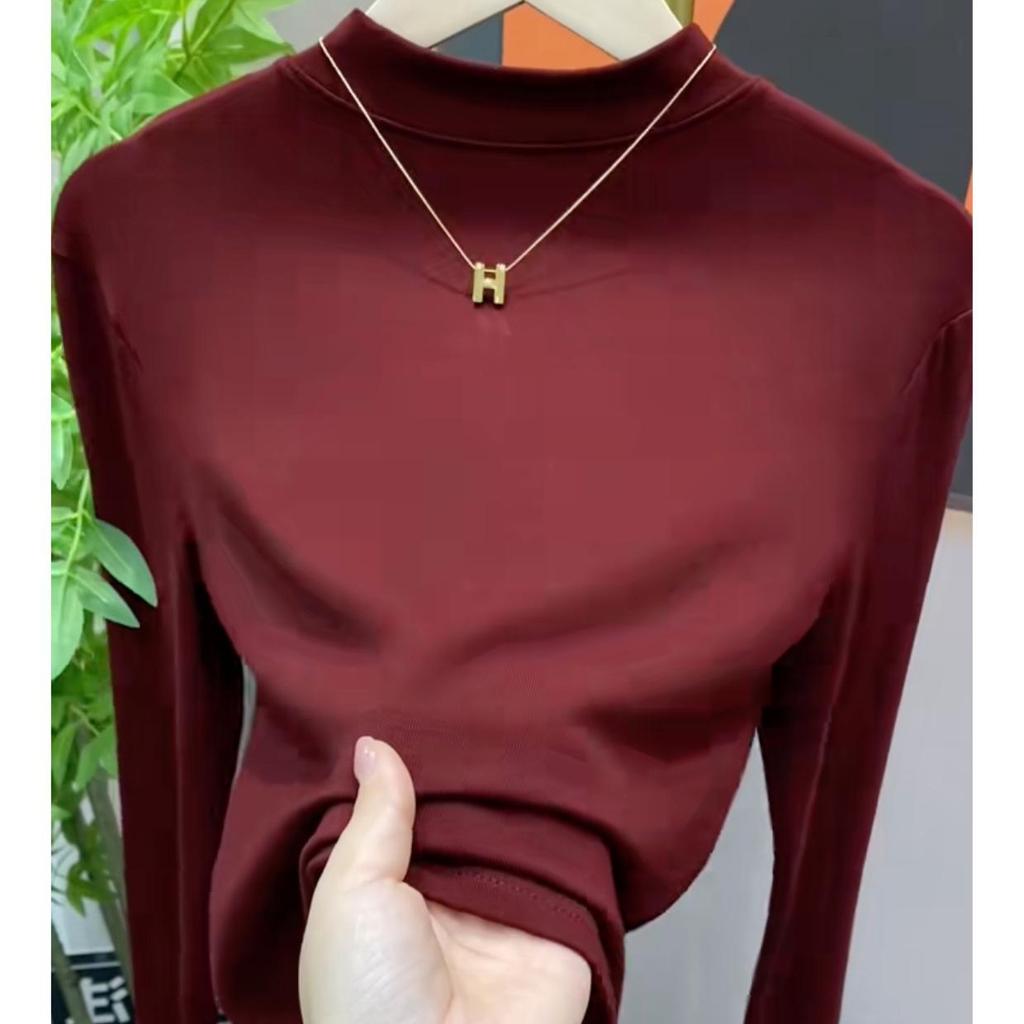2024 Ancola Red Women’s Slimming Long Sleeve Top - High Quality Spring/Autumn Wear