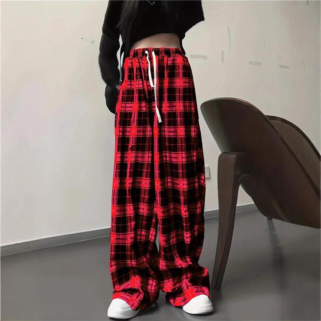 2026 Summer High-Waisted Plaid Loose Pants - Black and White