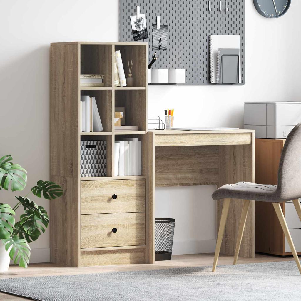 Desk with Drawers and Shelf 2 pcs Sonoma Oak