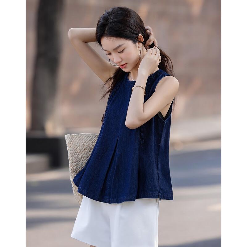 Women's Vintage Washed Denim Sleeveless Shirt