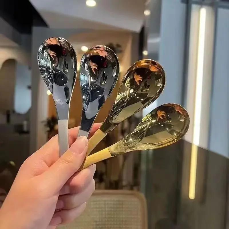 Stainless steel spoon Round bottom  Household tableware deepen Chinese dinner spoon  extended