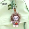 Doll Keyring Pendant, Mini Size Portable Keychain Soft Velvet Fabric Fried Hair Glasses Doll, Durable Accessory for Bags Keys Backpacks Small Hanging