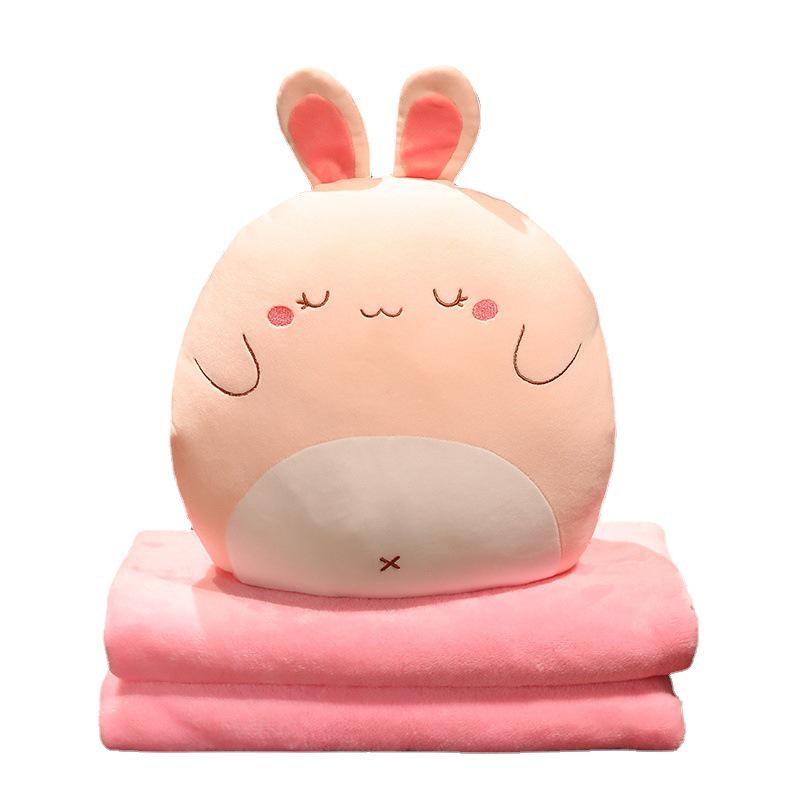 Soft Cute Cartoon Animal Hand Warmer 3-in-1 Pillow Blanket for Office Naps