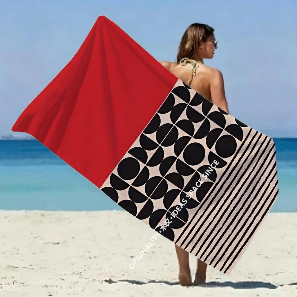 Geometric Retro Striped Patchwork Beach Towel Patterned Sunscreen And Windproof Suitable For Swimming Pool Camping Travel