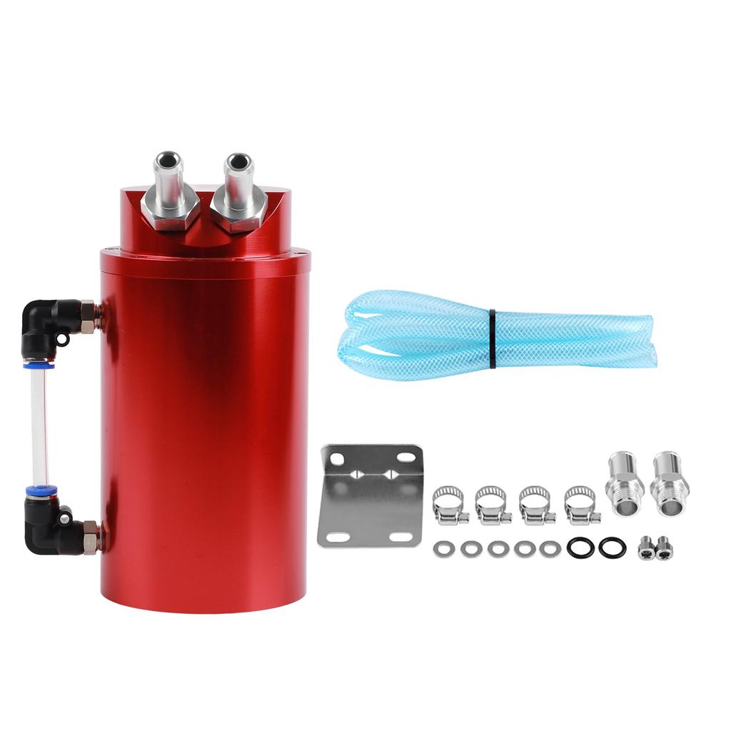 Universal Aluminum Car Auto Oil Catch Tank Breather Can Reservoir Red Round 10 & 15mm Fittings