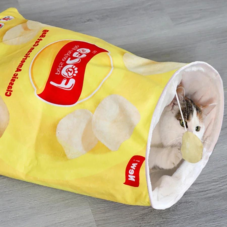 

6 Gourmet Pattern Designs Cat Tunnel Toy, Collapsible Interactive Cat Drill Bag Pet Toy With Plush Ball, Cat Tunnel Bag