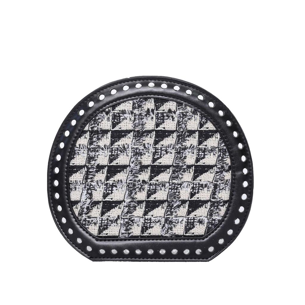 HyunA DIY Semi-Circular Knitted Bag Base with Leather Plate, 19x17cm, Handbag Accessory