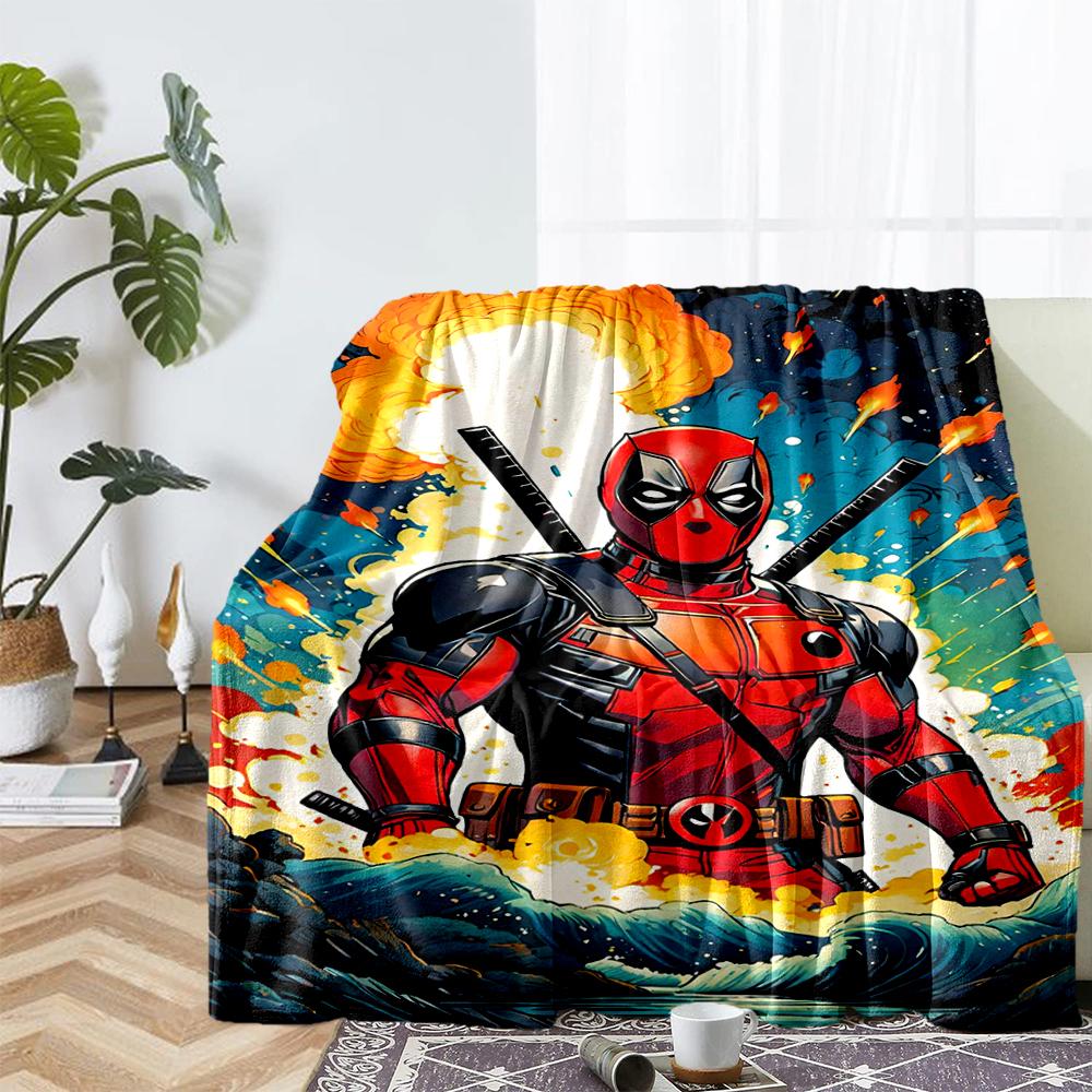 Deadpool Theme Printed Blanket - Perfect for Couch, Bed, Travel & Outdoor Use | Machine Washable, Cozy & Durable.