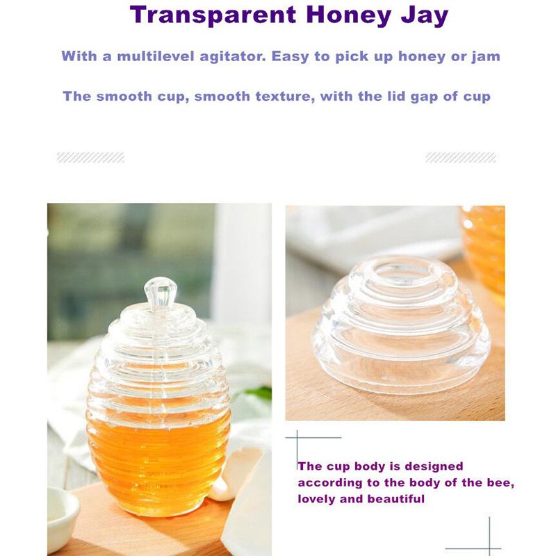 Honey Jar Large-Capacity Transparent Glass Honey Jar With Stirring Rod And Cover Honeycomb Shape Honey Containers Suitable