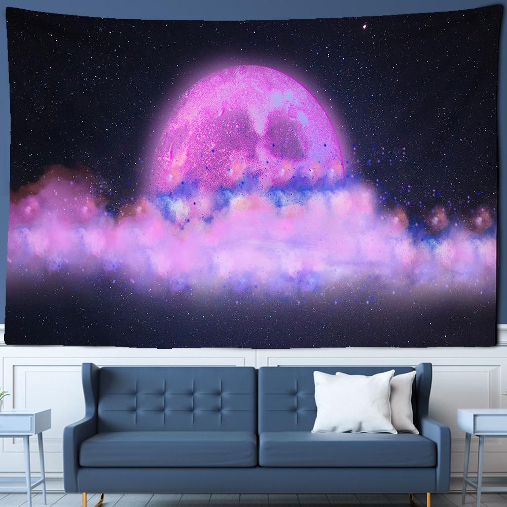 Moon Tapestry Hanging Wall Hippie Flower Wall Carpet Dormitory Decoration Starry Sky Carpet Kawaii Room Decoration Tapestry