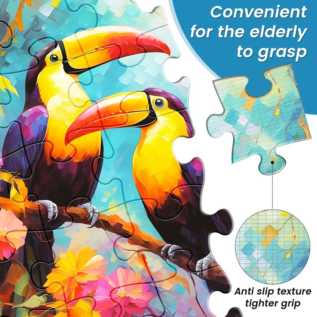 24 Großteiliges Puzzle für Senioren, Holz-Demenzpuzzle für Senioren und Erwachsene, Einfaches Puzzle mit Kolibri, Schildkröte und Hund-Puzzle,