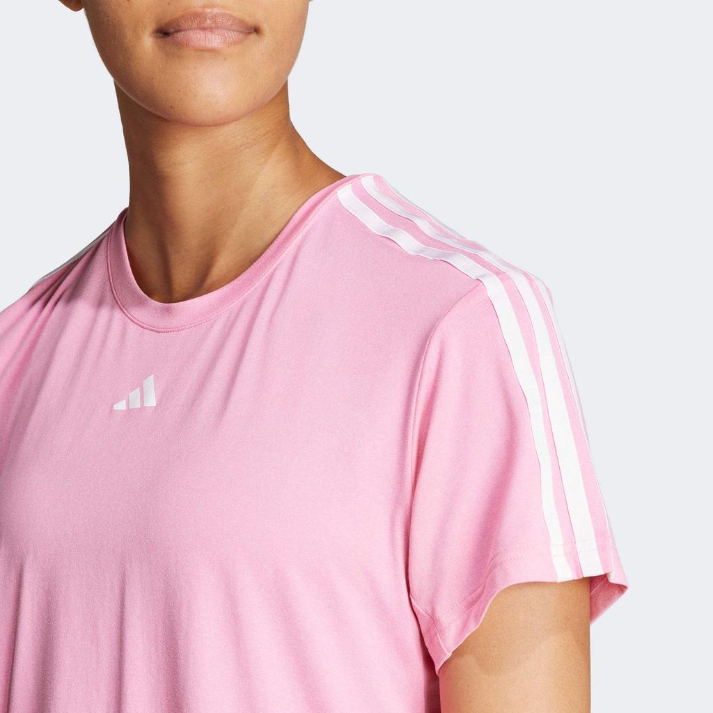 Adidas Three Stripe Color Block Round Neck Short Sleeve T-Shirt Women Tops Pink IS4215