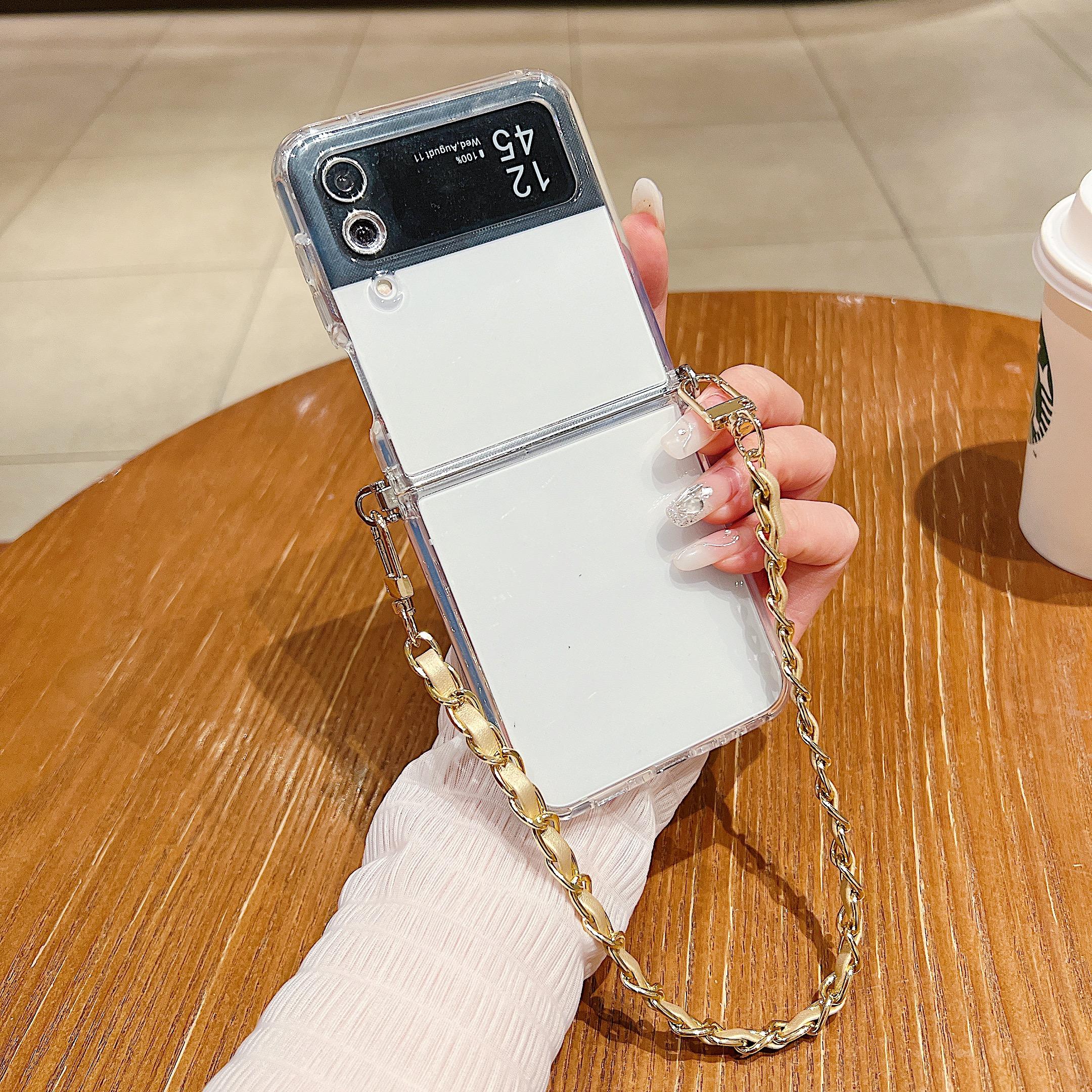 

2 шт. Простой мягкий силиконовый складной чехол для телефона Samsung Galaxy Z Flip7 Flip6 Flip5 Flip4 Flip3 противоударный прозрачный акриловый металлический ремешок чехол Samsung Z Flip5 золотой