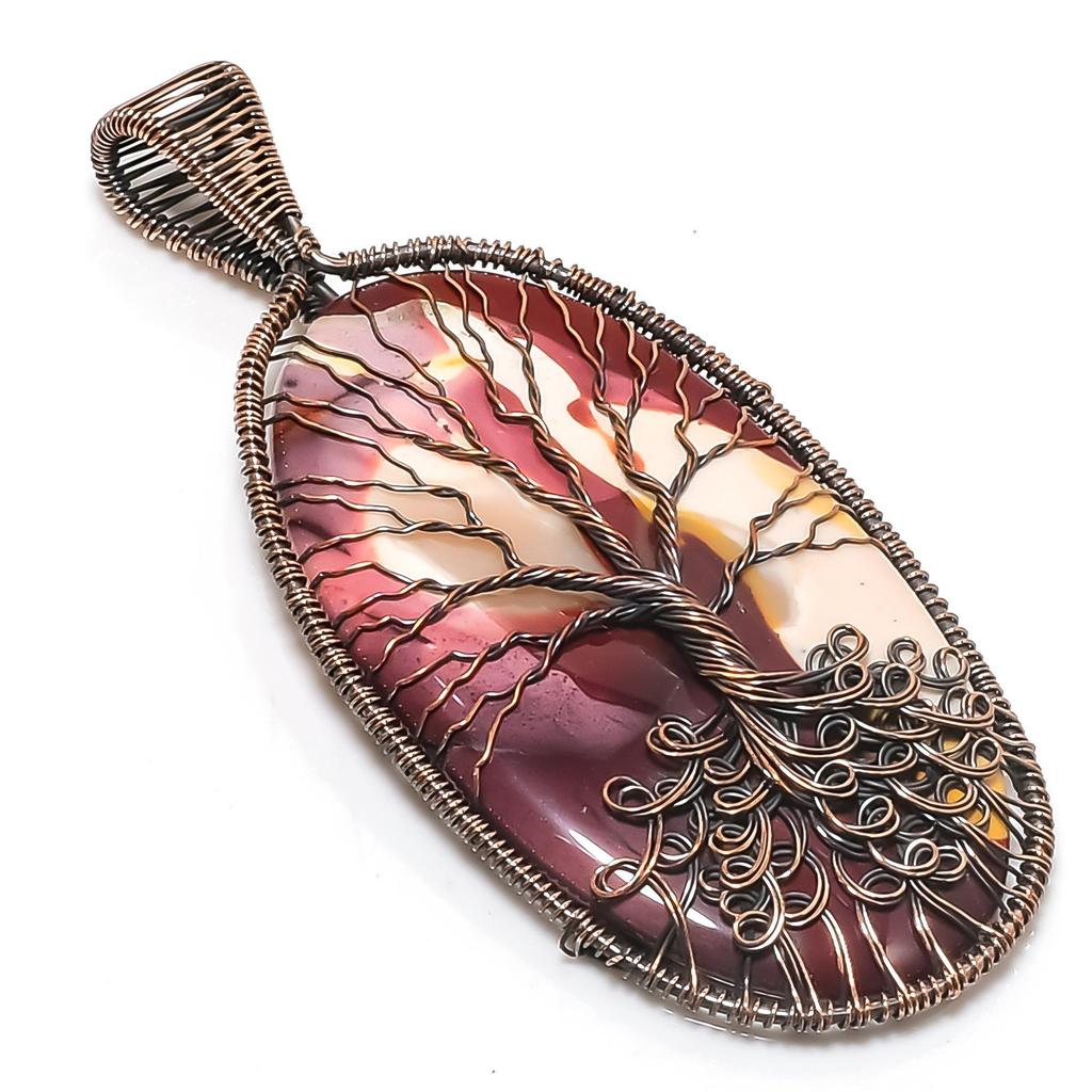 Tree Of Life Mookaite Pendant, Handmade Gemstone 999 Copper Wire Wrap Pendant Antique Jewelry, For Gift Copper Jewelry