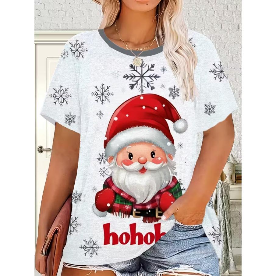 XL-7XL Dam Casual Jul 3D-tryck Lös Rund Hals Kortärmad T-shirt Topp