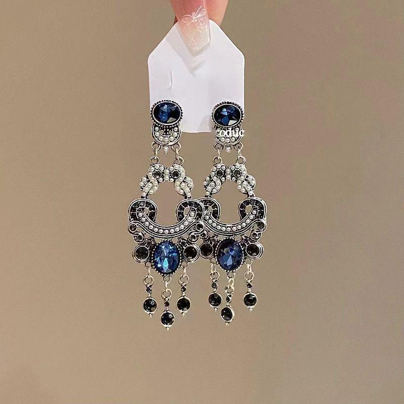 

Жемчужные серьги с бриллиантовой бахромой в стиле ретро, модные универсальные серьги с темпераментом, нишевые серьги высокого класса