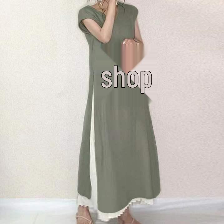 

Японское летнее литературное плиссированное платье-свинг - Однотонное, Свободного кроя, С короткими рукавами, Длинное, для женщин One Size