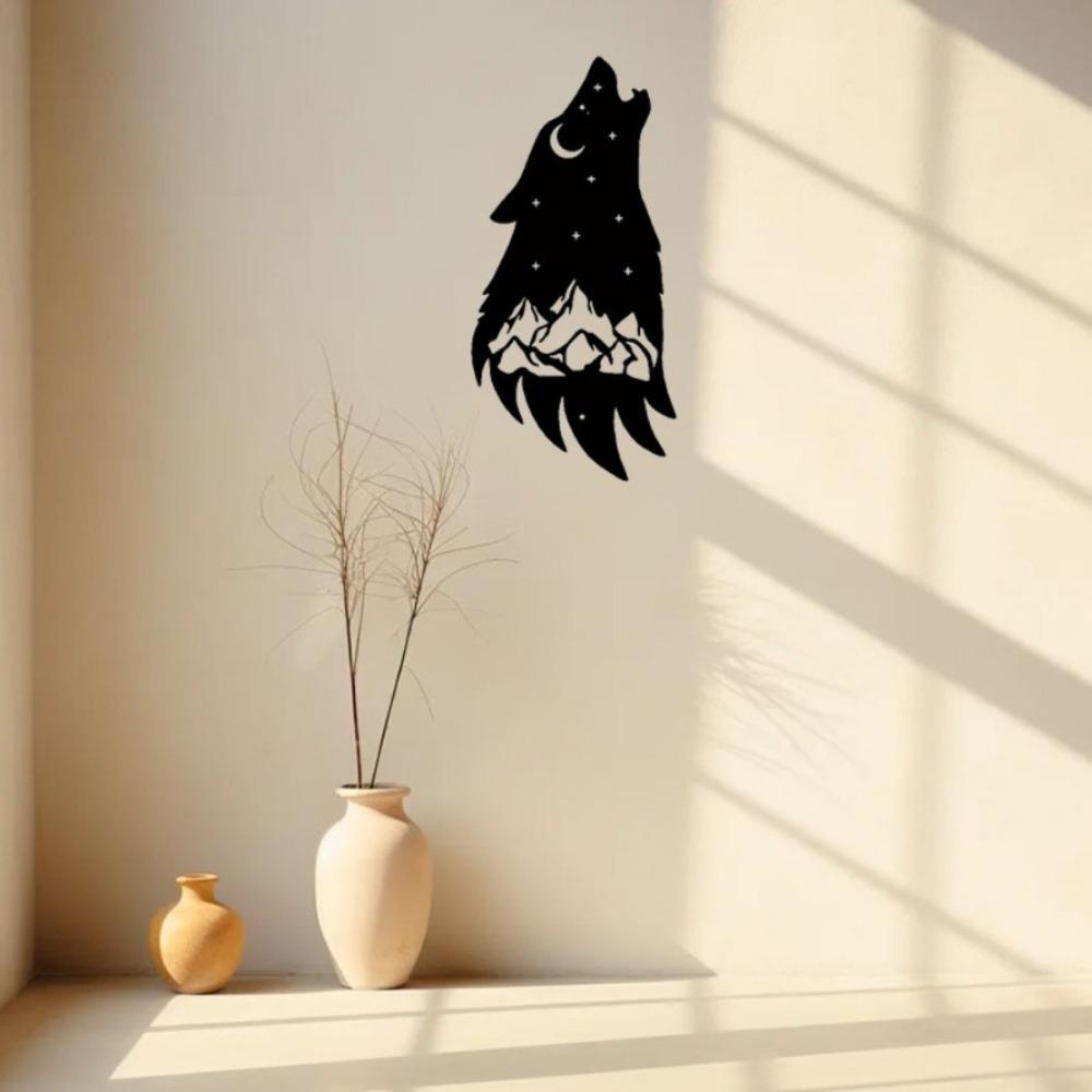 2PCS Mountain Wolf Silhouette Metal Wall Art Nature Wilderness Home Cabin Decor Set