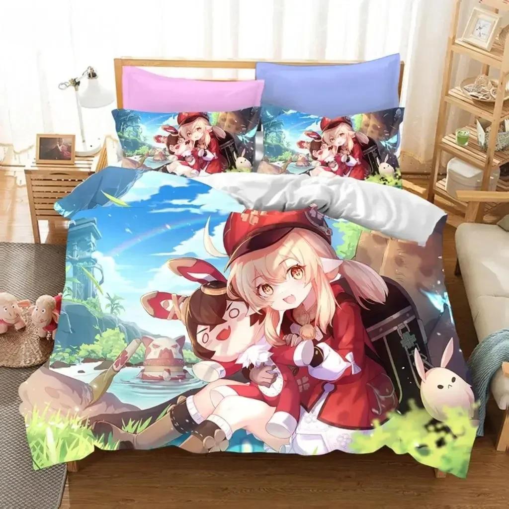 3D Game Genshin Impact Bedding Sets Keqing Xiao Duvet Cover Set Boys Adults Single Full Queen King Size Bed Linen