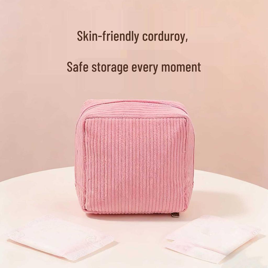 Corduroy Menstrual Pad Storage Bag - Portable Period Bag for Girls and Students