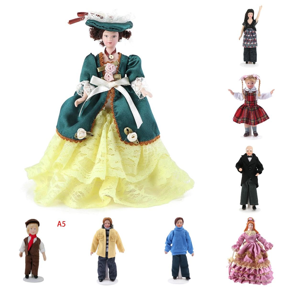 Yiran Toy 1 Girls Green 1:12 Dollhouse Miniature Porcelain Victorian Doll Model Dress Miss Lady Lady Modern Housewives Youth Doll Plaything