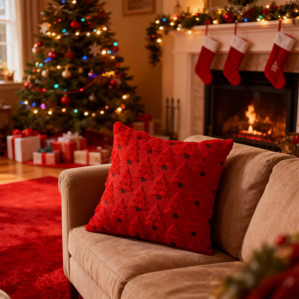 Christmas Lights Embroidered Pillow Case American Retro Living Room Sofa Pillow Cushion Christmas Atmosphere Home Decoration