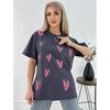 Fashion Printed Crew Neck Top Western Style Loose Casual Love Heart Print Cotton T-shirt Top