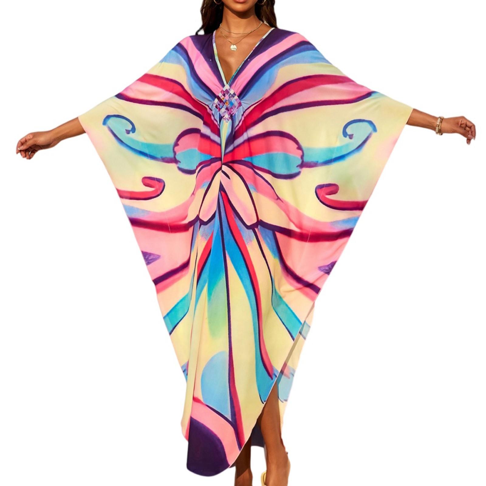 

Женское платье, красочные цветочные принты, свободный халат для отпуска, бикини, защитный халат от солнца One Size горячий розовый