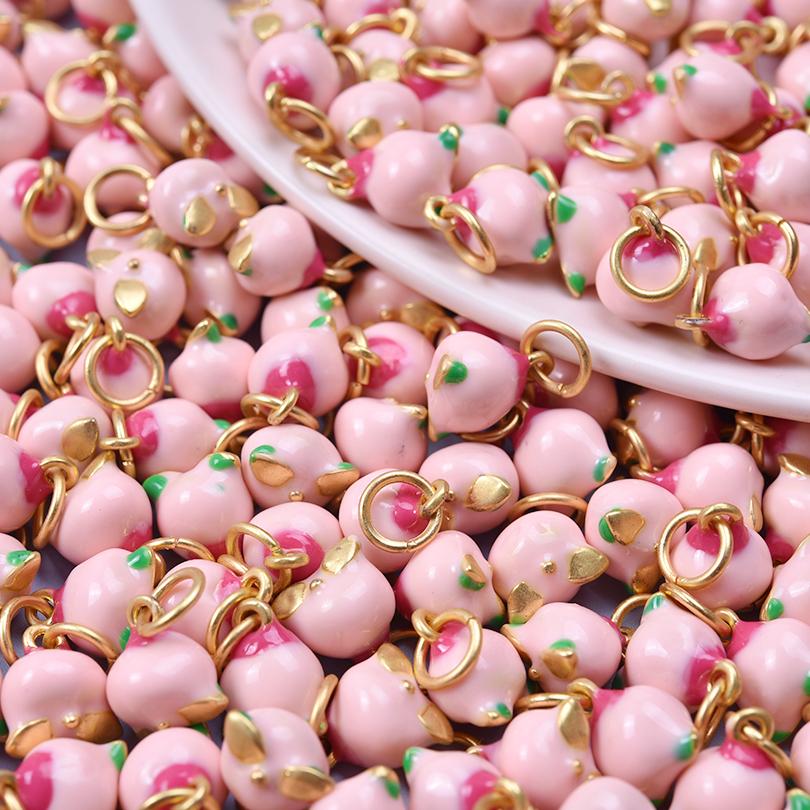 5pcs Fashion Strawberry Peach Watermelon Enamel Charm For Jewelry Making Supplies 3D Alloy Pendant DIY Accessories Findings Bulk